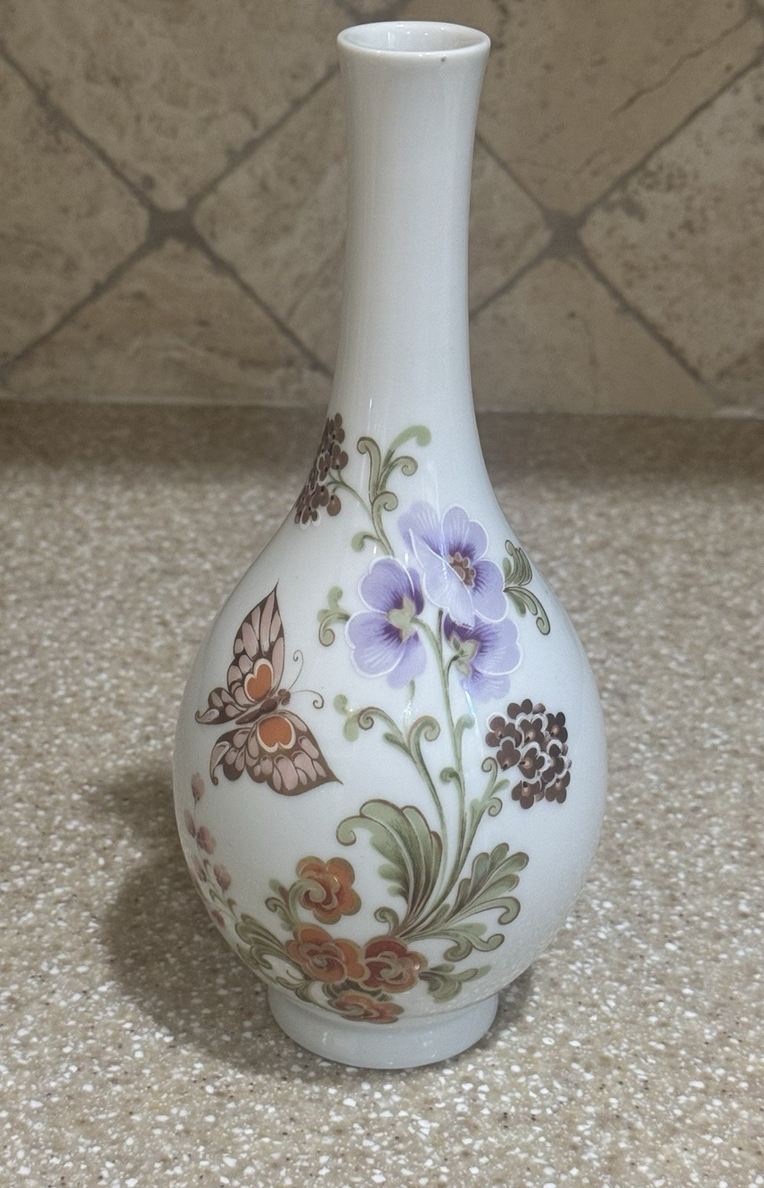 Vintage Kaiser West Germany "Annabelle" Porcelain Bud Vase Butterfly Floral 9"